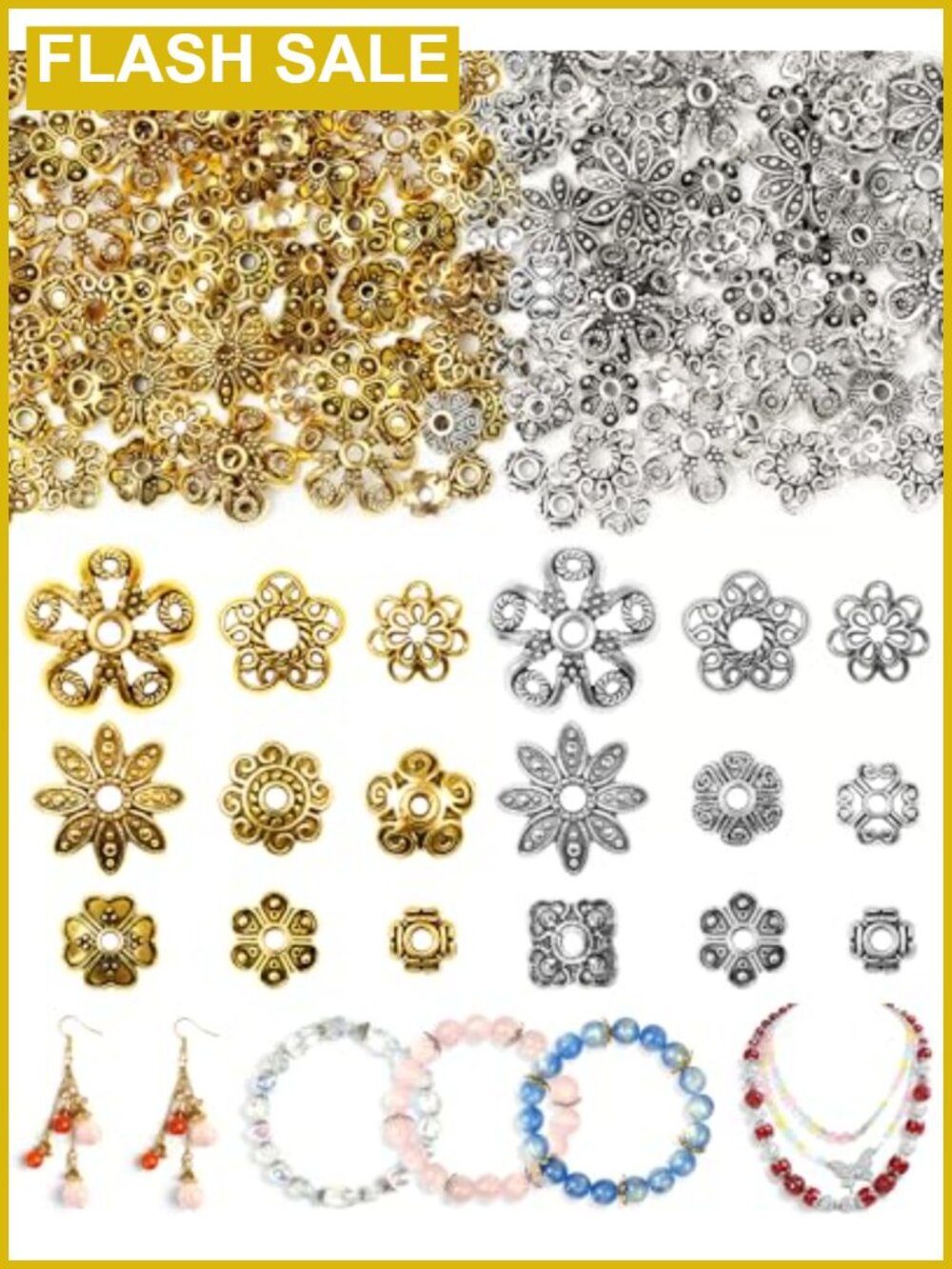 240 Pc Flower Bead Caps Alloy Steel Jewelry Making DIY Crafts 18 Styles